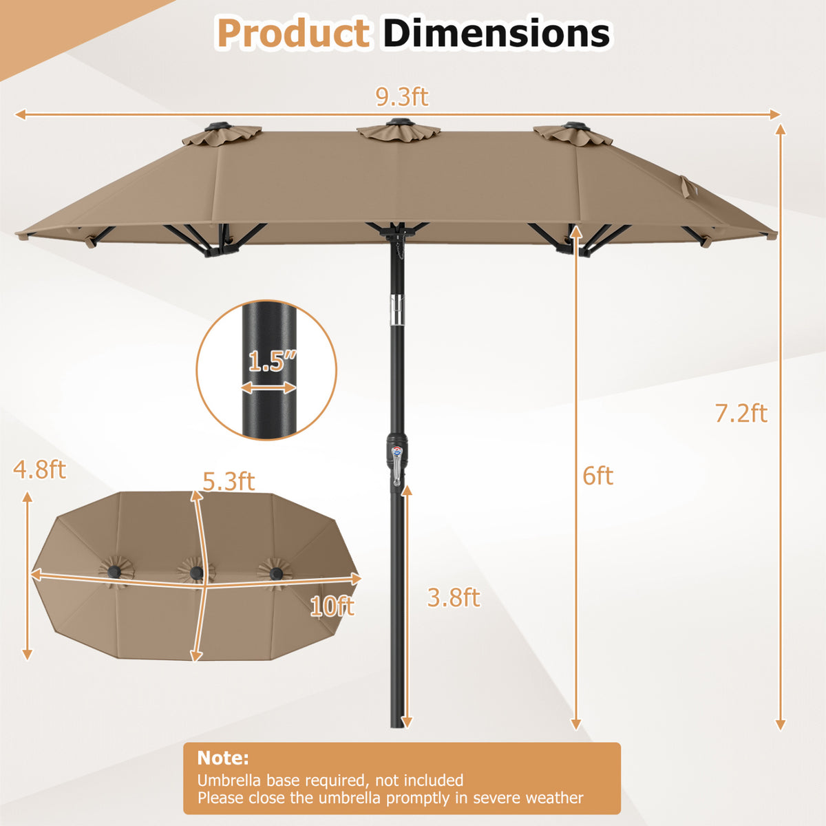 Double-Sided Patio Umbrella with Push Button Tilt Crank Handle-Coffee