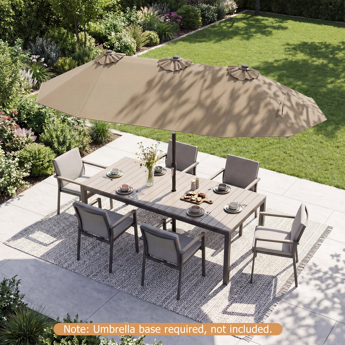 Double-Sided Patio Umbrella with Push Button Tilt Crank Handle-Coffee