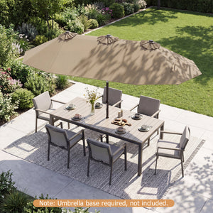 Double-Sided Patio Umbrella with Push Button Tilt Crank Handle-Coffee