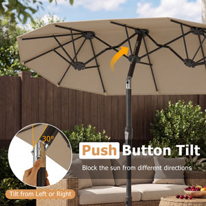 Double-Sided Patio Umbrella with Push Button Tilt Crank Handle-Coffee