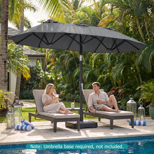 Double-Sided Patio Umbrella with Push Button Tilt Crank Handle-Gray
