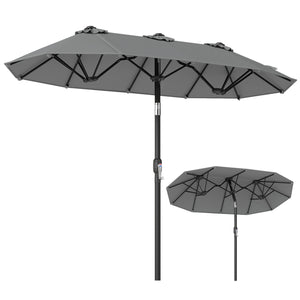 Double-Sided Patio Umbrella with Push Button Tilt Crank Handle-Gray