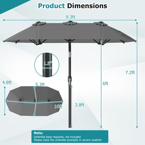 Double-Sided Patio Umbrella with Push Button Tilt Crank Handle-Gray