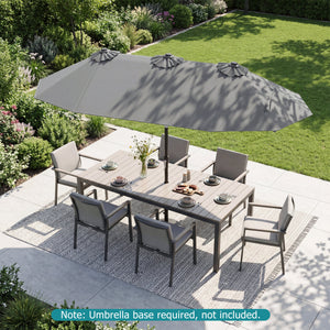 Double-Sided Patio Umbrella with Push Button Tilt Crank Handle-Gray