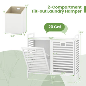 Double Tilt-out Laundry Hamper with 2 Removable Bins-White
