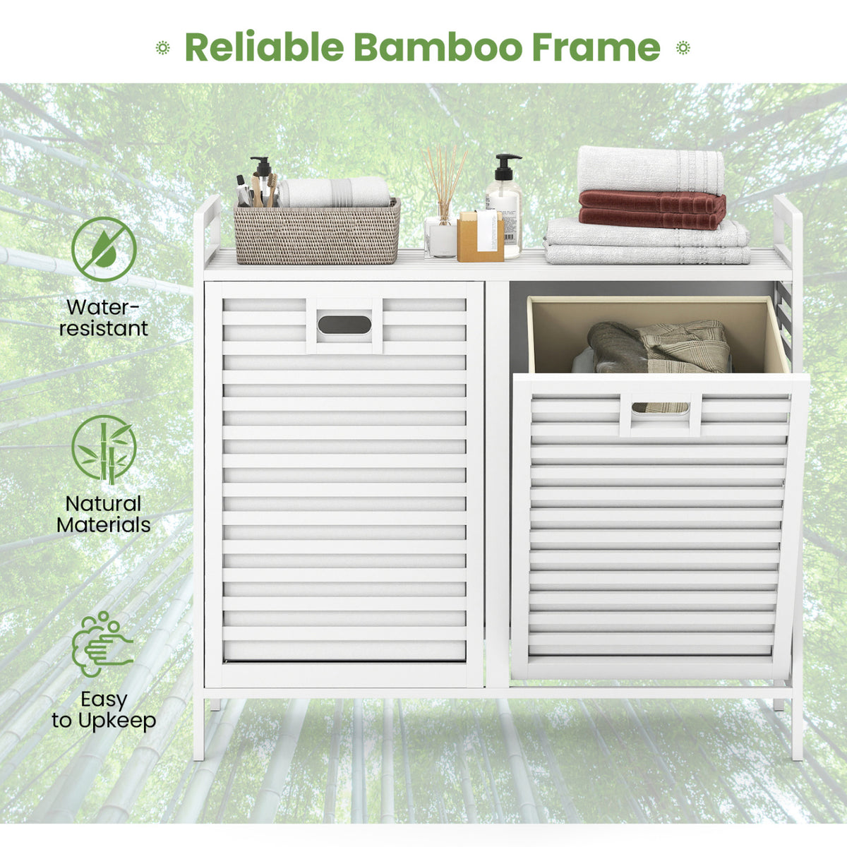 Double Tilt-out Laundry Hamper with 2 Removable Bins-White