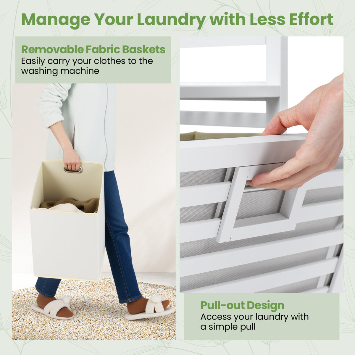 Double Tilt-out Laundry Hamper with 2 Removable Bins-White