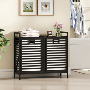 Double Tilt-out Laundry Hamper with 2 Removable Bins-Black