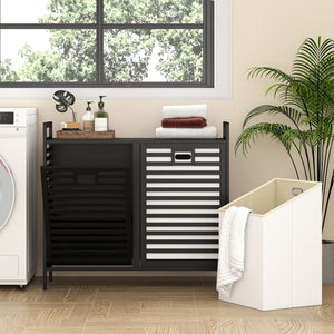 Double Tilt-out Laundry Hamper with 2 Removable Bins-Black