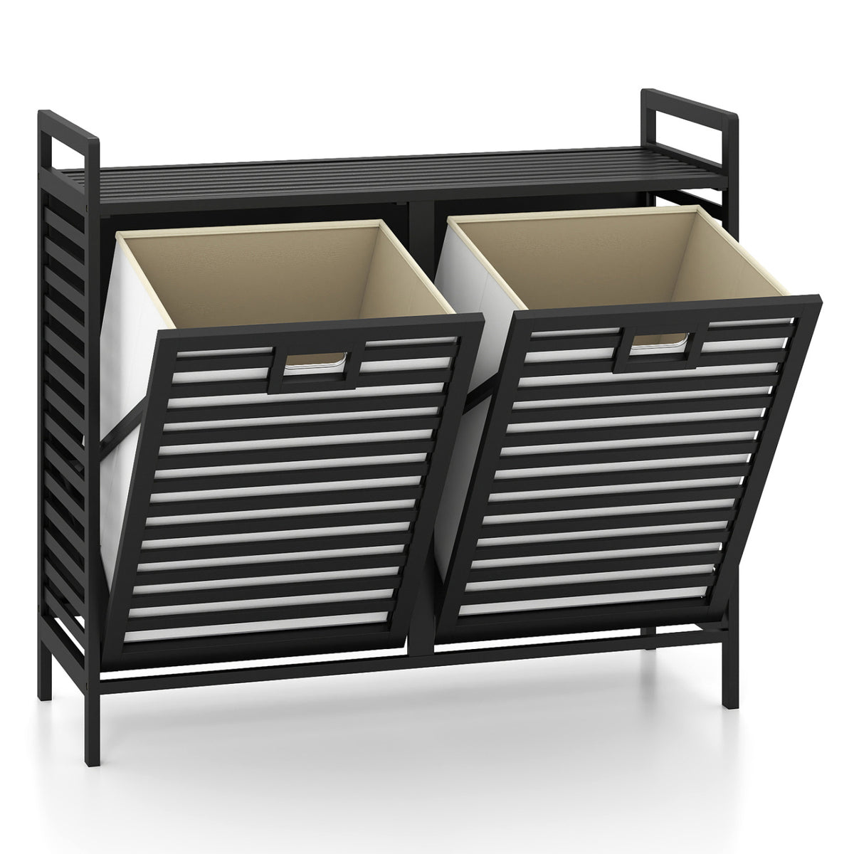 Double Tilt-out Laundry Hamper with 2 Removable Bins-Black