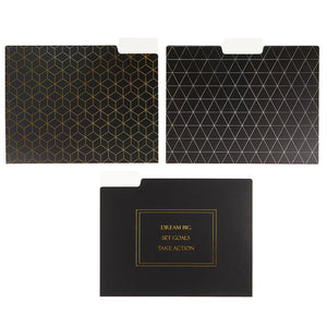 Dream Big File Folder Set in Black | 6 File Folders in Motivational Designs