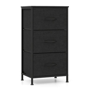 Dresser Nightstand with Roomy Fabric Drawers for Bedroom Storage Cabinet with Metal Frame-Dark Black