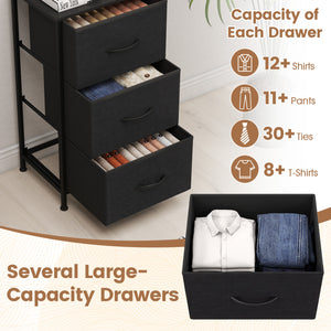Dresser Nightstand with Roomy Fabric Drawers for Bedroom Storage Cabinet with Metal Frame-Dark Black