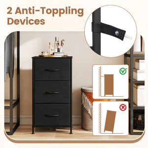Dresser Nightstand with Roomy Fabric Drawers for Bedroom Storage Cabinet with Metal Frame-Dark Black