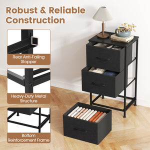 Dresser Nightstand with Roomy Fabric Drawers for Bedroom Storage Cabinet with Metal Frame-Dark Black