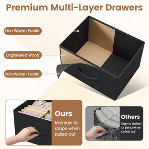 Dresser Nightstand with Roomy Fabric Drawers for Bedroom Storage Cabinet with Metal Frame-Dark Black