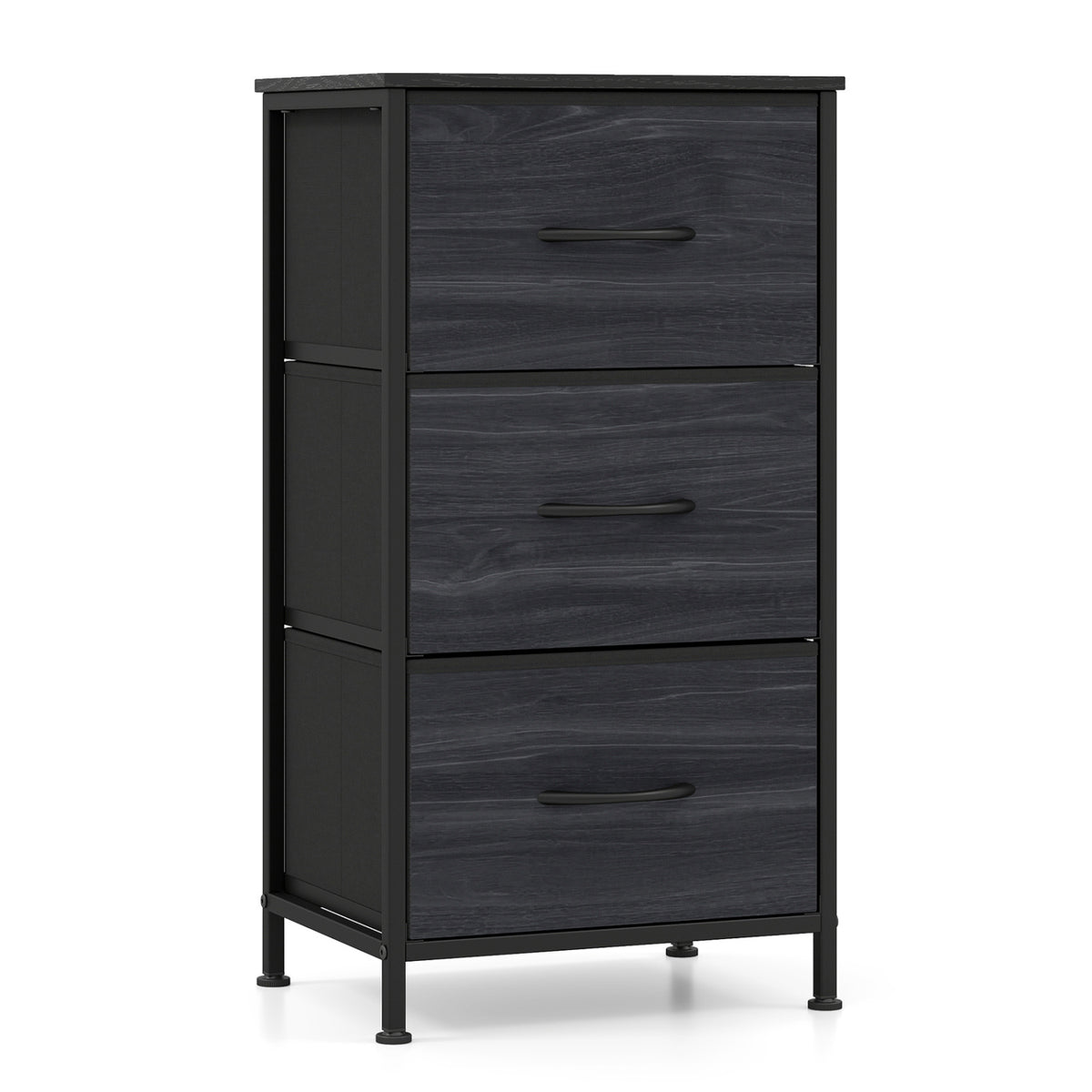 Dresser Nightstand with Roomy Fabric Drawers for Bedroom Storage Cabinet with Metal Frame-Black