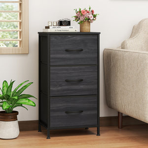 Dresser Nightstand with Roomy Fabric Drawers for Bedroom Storage Cabinet with Metal Frame-Black