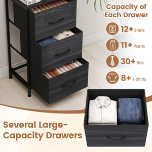 Dresser Nightstand with Roomy Fabric Drawers for Bedroom Storage Cabinet with Metal Frame-Black