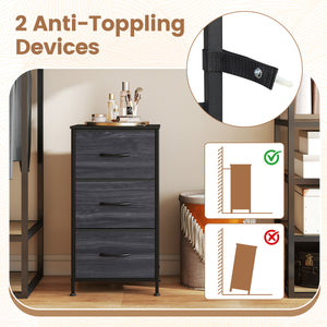 Dresser Nightstand with Roomy Fabric Drawers for Bedroom Storage Cabinet with Metal Frame-Black