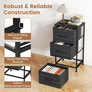 Dresser Nightstand with Roomy Fabric Drawers for Bedroom Storage Cabinet with Metal Frame-Black
