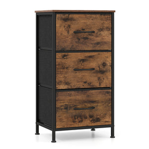 Dresser Nightstand with Roomy Fabric Drawers for Bedroom Storage Cabinet with Metal Frame-Brown