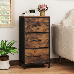 Dresser Nightstand with Roomy Fabric Drawers for Bedroom Storage Cabinet with Metal Frame-Brown