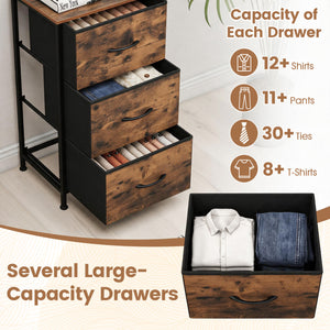 Dresser Nightstand with Roomy Fabric Drawers for Bedroom Storage Cabinet with Metal Frame-Brown