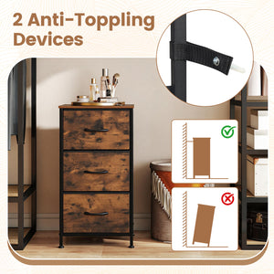 Dresser Nightstand with Roomy Fabric Drawers for Bedroom Storage Cabinet with Metal Frame-Brown