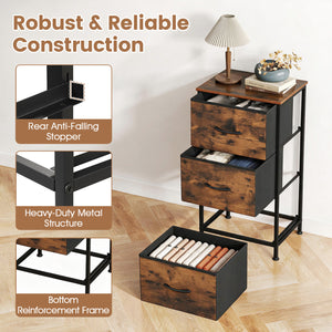 Dresser Nightstand with Roomy Fabric Drawers for Bedroom Storage Cabinet with Metal Frame-Brown