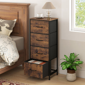 Dresser Nightstand with 4 Roomy Fabric Drawers and Metal Frame-Brown