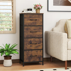 Dresser Nightstand with 4 Roomy Fabric Drawers and Metal Frame-Brown