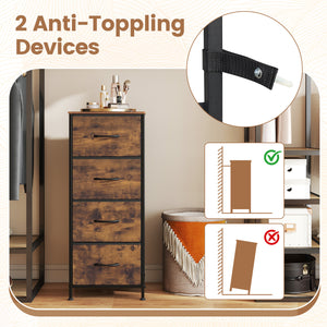 Dresser Nightstand with 4 Roomy Fabric Drawers and Metal Frame-Brown