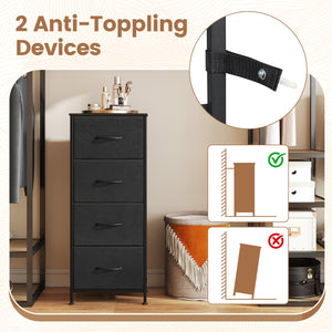 Dresser Nightstand with 4 Roomy Fabric Drawers and Metal Frame-Black