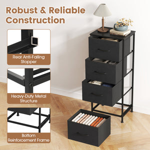 Dresser Nightstand with 4 Roomy Fabric Drawers and Metal Frame-Black