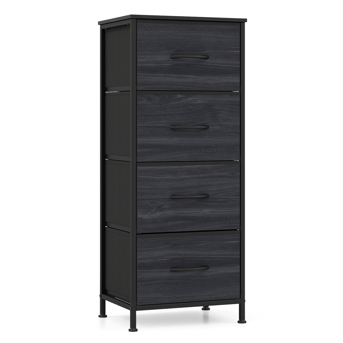 Dresser Nightstand with 4 Roomy Fabric Drawers and Metal Frame-Charcoal Black