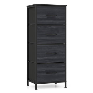Dresser Nightstand with 4 Roomy Fabric Drawers and Metal Frame-Charcoal Black