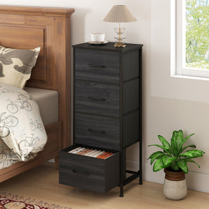 Dresser Nightstand with 4 Roomy Fabric Drawers and Metal Frame-Charcoal Black