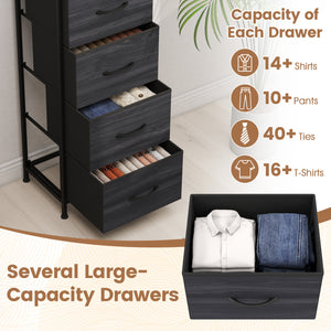 Dresser Nightstand with 4 Roomy Fabric Drawers and Metal Frame-Charcoal Black
