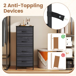 Dresser Nightstand with 4 Roomy Fabric Drawers and Metal Frame-Charcoal Black