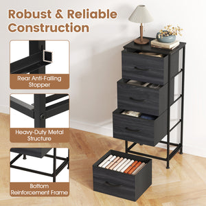Dresser Nightstand with 4 Roomy Fabric Drawers and Metal Frame-Charcoal Black