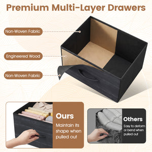 Dresser Nightstand with 4 Roomy Fabric Drawers and Metal Frame-Charcoal Black