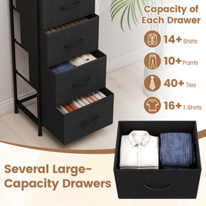 Dresser Nightstand with 5 Roomy Fabric Drawers for Bedroom-Black