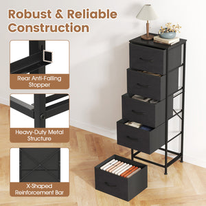 Dresser Nightstand with 5 Roomy Fabric Drawers for Bedroom-Black
