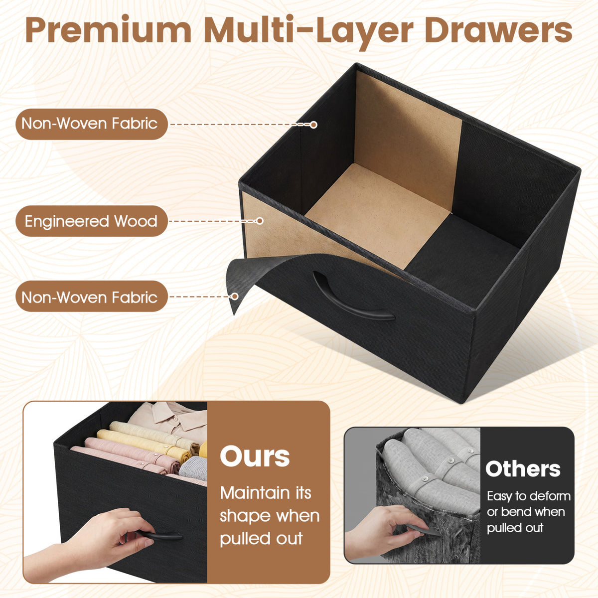 Dresser Nightstand with 5 Roomy Fabric Drawers for Bedroom-Black