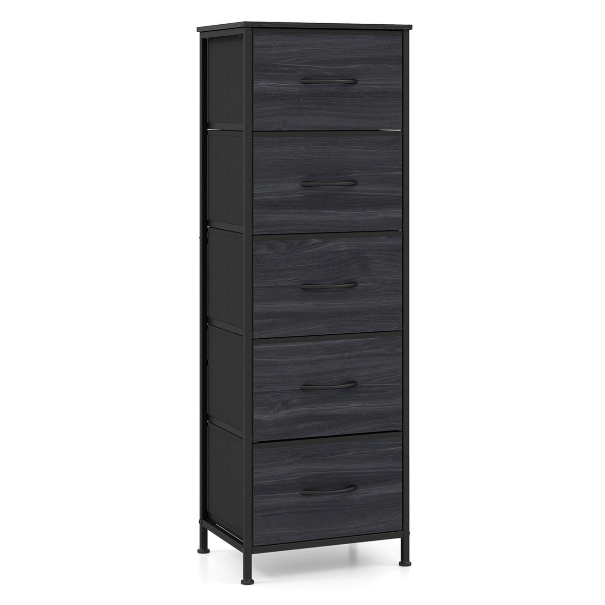 Dresser Nightstand with 5 Roomy Fabric Drawers for Bedroom-Charcoal Black