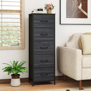 Dresser Nightstand with 5 Roomy Fabric Drawers for Bedroom-Charcoal Black