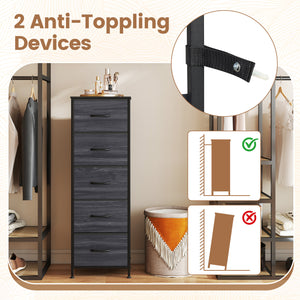 Dresser Nightstand with 5 Roomy Fabric Drawers for Bedroom-Charcoal Black