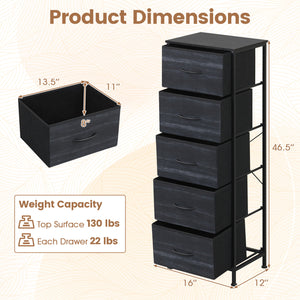 Dresser Nightstand with 5 Roomy Fabric Drawers for Bedroom-Charcoal Black