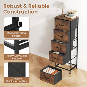 Dresser Nightstand with 5 Roomy Fabric Drawers for Bedroom-Rustic Brown
